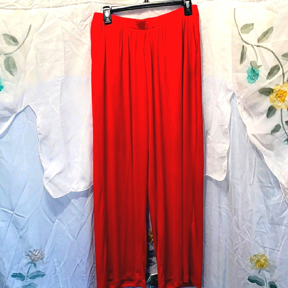 RUBY RED POLYESTER PALAZZO WIDE LEG PANTS SZ XL